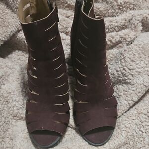 Women's Burgundy Peep-Toe Ankle Heels